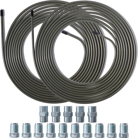 10 Mètres Conduites de Frein Ø 3/16" (4,75mm), Ligne de Frein avec 10 Raccords Filetés et 5 Connecteurs, Tuyau de Frein pour Voitures, Camions, Remorques etc. (1/5)