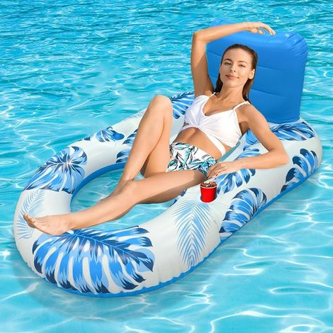 Bouée Gonflable - Matelas Piscine Avec Porte-Gobelet Et Repose-Pieds - Pour Adulte - 1 Pièce (1/3)