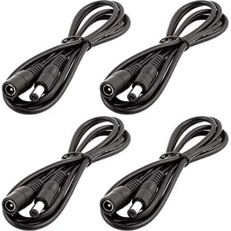 4pcs 1m DC 12V Câble d'extension Prise DC 5,5mm x 2,1mm DC 0-36V Cordon d'alimentation Rallonge électrique Mâle à Femelle pour Moniteur de Voiture, Caméra CCTV, Bande LED, Noir (1/3)