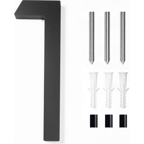 Modern brushed stainless steel door number plaque - 6 inches, 152 mm high, solid black stainless steel (number 1) (1/4)