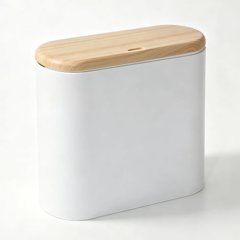 Poubelle de salle de bain avec couvercle, 10 litres, petite poubelle de bureau avec dessus à pression, poubelle de cuisine en plastique fin pour chambre à coucher, toilettes, salon, blanc (1/5)