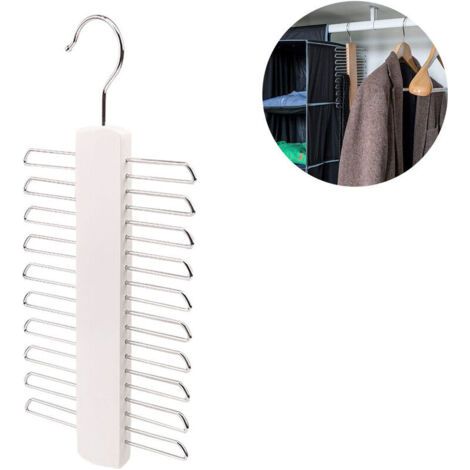 Sollbry Cintre de ceinture, organisateur central de support en bois à cravate rotatif et support de rangement avec une finition antidérapante-blanc (1/5)