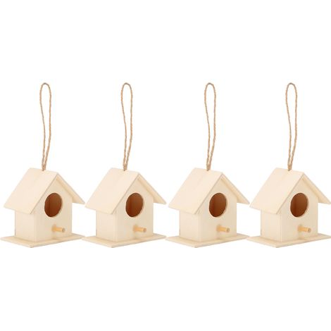 4 Nids d'oiseaux en bois, nichoirs suspendus pour cage, boîte de nidification, décoration extérieur jardin, bricolage, lot de 4 (1/5)