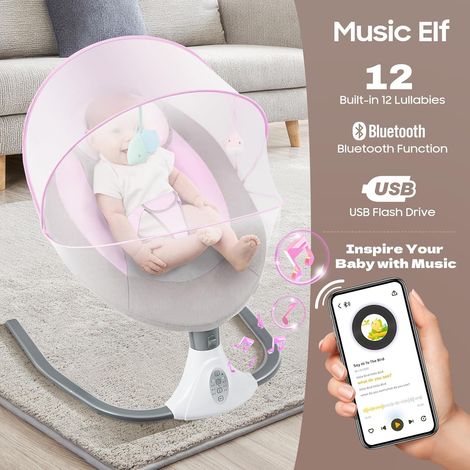 Chaise Bercante, Fauteuil Relax, Siège Balancelle, avec Télécommande, Musique Intégrée, Canopy avec Moustiquaire, Pliable, Léger, Dossier Ergonomique, Maison, Jardin, Salon (1/5)