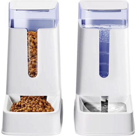 Set di 2 distributori automatici di cibo e acqua per gatti di piccola, media e grande taglia, per gatti, cani, cuccioli, gattini, 3,8 x 2 (bianco) (1/4)