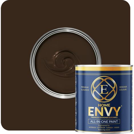 ENVY All-in-One Paint - High Coverage Paint for Interior & Exterior Walls, Wood & Furniture - Multi Surface Paint & Primer - Designer Colours For All Walls  - Dark Chocolate - 1L - Matt