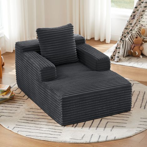 Modulares Sofa aus Cordstoff mit Schlaffunktion und Kissen, ohne Montage, Dunkelgrau (1/5)