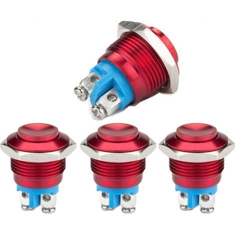 Interrupteur à bouton-poussoir momentané en métal de 16 mm, bouton rond, bouton de voiture, bouton de sonnette en métal (interrupteur à bouton SPDT), rouge étanche (1/5)