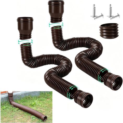 2pcs Extensions de Tuyau de Descente de Gouttière, Rallonge de Tuyau de Drainage d'eau de Pluie de 47 à 150 cm, Connecteur De Vidange Bec Gouttière Extensible Rétractables Flexibles, Marron (1/5)