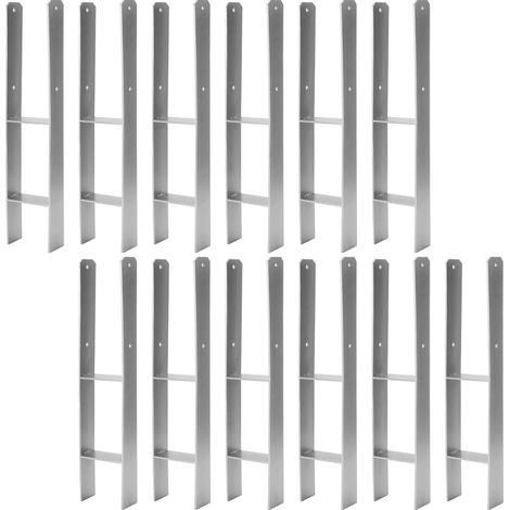 Lot de 12 ancrages de poteau en H - Ancrage au sol pour poteau - Pour clôture et serre - Poteaux carrés en bois (121 x 600 mm) (1/5)