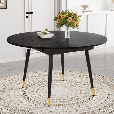 Mesa de comedor extensible (135x85x77 cm), de redonda a ovalada, para 6-8 personas, MDF, negra (1/5)
