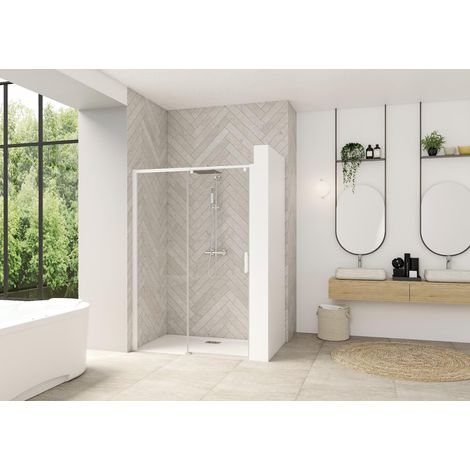 Paroi de douche SMART DESIGN C 107-120cm coulissant profilé blanc sans seuil verre transparent gauche largeur 120cm - KINEDO - PA9232BTNEG