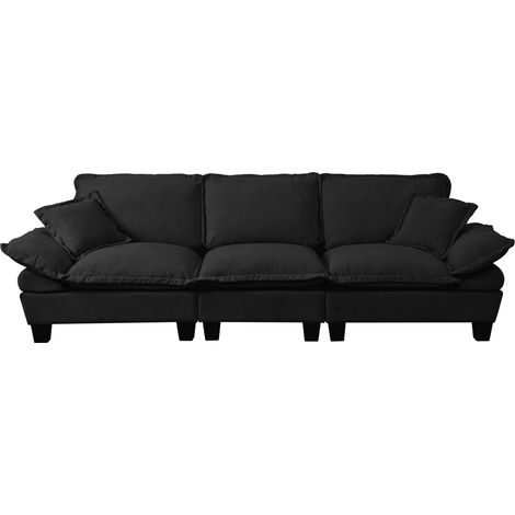 Canapé 3 places en tissu noir, dossier rembourré, accoudoirs courbés et structure en bois, idéal pour petit salon ou appartement moderne CHICFURN (1/5)