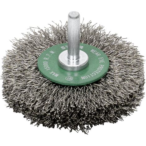 STIER Rundbürste Scheibenbürste 75 mm für Bohrmaschine Geradschleifer, 6 mm Schaft, Drahtstärke 0,3 mm, gewellt, Edelstahl (1/5)