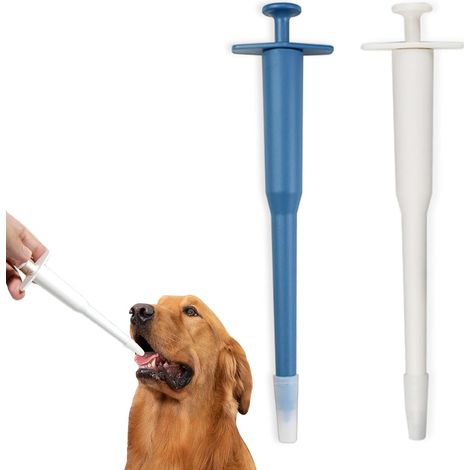 Lot de 2 Distributeurs Pilules Seringue Silicone Plastique Poignée Ergonomique Chien Chat (1/5)
