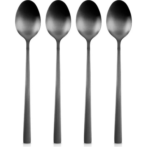 Juego de 4 cucharas de cóctel negras, cucharas de postre largas para helado y cucharas de café. (1/5)