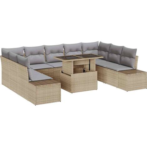 Maison Exclusive - Garten-Sofa-Set mit Speicher 10 pcs Beige Poly