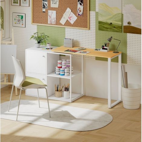 360° drehbarer Eckschreibtisch 150 x 40 x 75 cm, 2 Schränke, 2 offene Regale, Weiß HAVRYA (1/5)