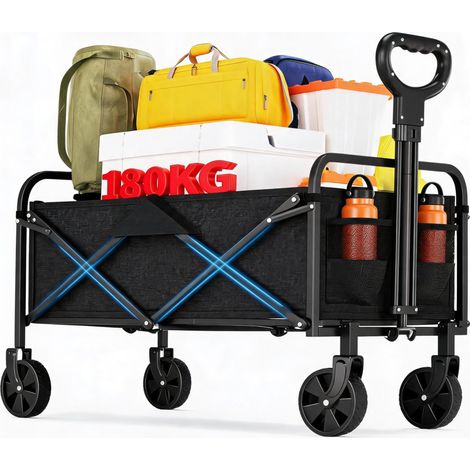 Voiturette Pliante 220L Charge 180kg Chariot Jardin Roues 360° Cadre Acier Oxford PVC 600D Poignée Réglable Camping - 73 × 47 × 90cm (1/5)