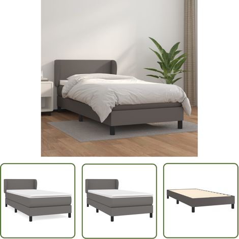 The Living Store Boxspringbett mit Matratze Grau 90x200 cm Kunstleder - Boxspringbett - Betten - Doppelbett - Kunstlederbett - Grau (1/5)
