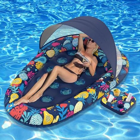 Hamaca inflable para adultos con toldo, colchón inflable grande para piscina, playa y jardín. (1/5)