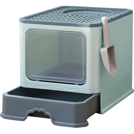 – Bac à litière pour chat XXL avec couvercle – Bac amovible et pelle – Résine PP – 35x50x38cm – Conception fermée pour chats (1/5)