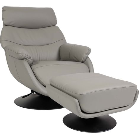 Poltrona relax con poggiapiedi HHG-356, sedia TV, funzione dondolo girevole, metallo vera pelle/ecopelle, grigio