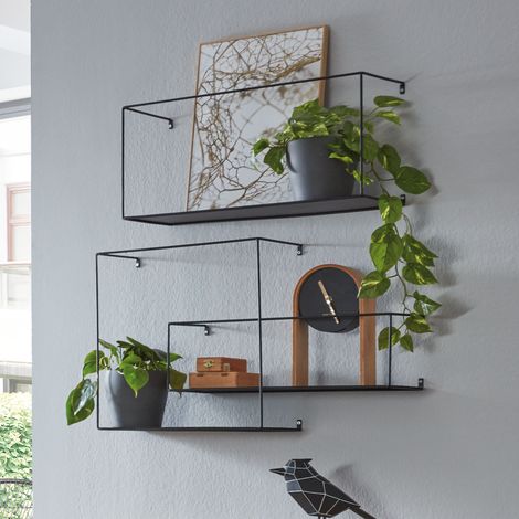 Lot de 3 étagères murales 40, 50 et 55 cm en métal noir - MACEIO