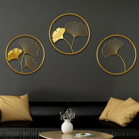 3-piece golden ginkgo leaf wall decoration, (1/5)