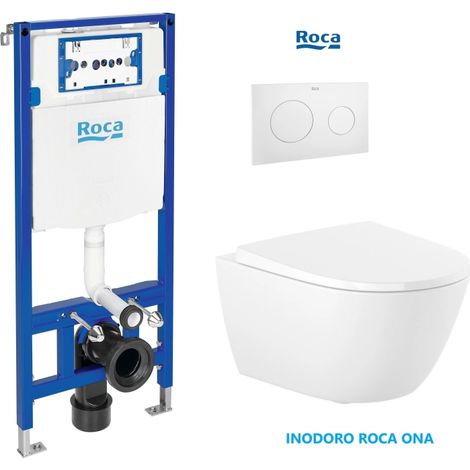 Bâti-support ROCA Duplo One pack réservoir encastrable et plaque PL10 Blanc Mat avec WC suspendu ROCA Ona Rimless Blanc