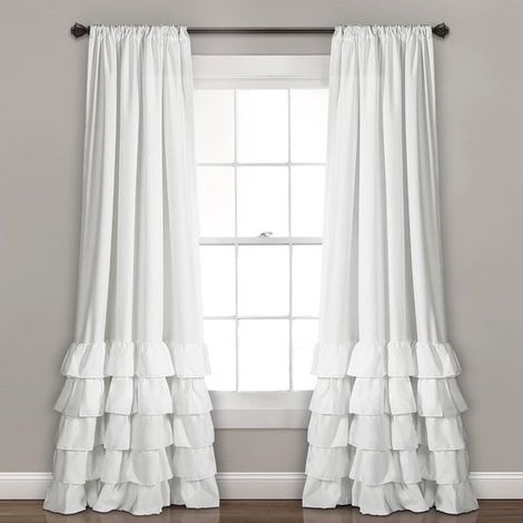Paar lichtdurchlässige Fenstervorhänge mit Rüschen，132 cm breit × 213 cm，weiß，Vorhänge im Coquette-Stil fürs Schlafzimmer (1/4)