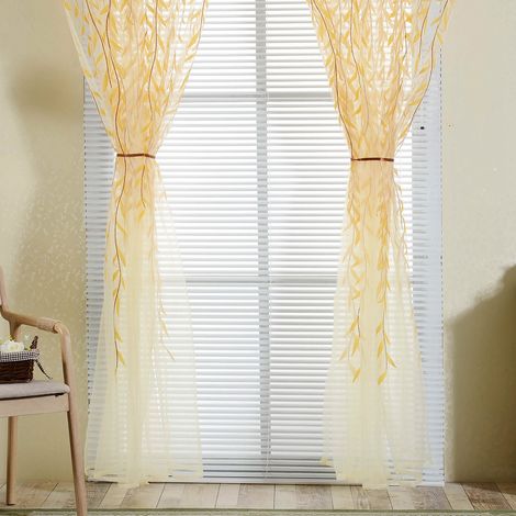 Rideaux rustiques à motifs de feuilles de saule vert, voilages pour salon, chambre, bureau, 100200CM (peuvent être suspendus à une tringle à rideaux) (1/5)