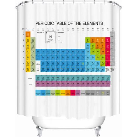 Rideau de douche imperméable en polyester Tableau périodique 165x180 cm, déco salle de bain éducative, motif chimie, tissu résistant à l'eau, format 1 pièce (1/5)