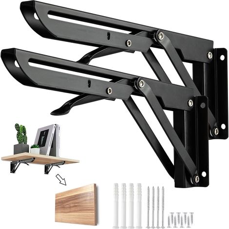 250mm folding bracket, 2-piece stainless steel folding wall storage bracket, suitable for wall shelves and garage shelves, maximum load capacity of 60kg. (1/5)