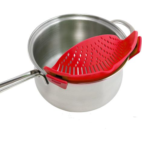 passoire Pression En Silicone Ct Pot - Rouge, Passoire Mains Libres Clipser Rsistante La Chaleur Pour Ptes, Pots Et Plats De Ptes Aux Lgumes (1/5)