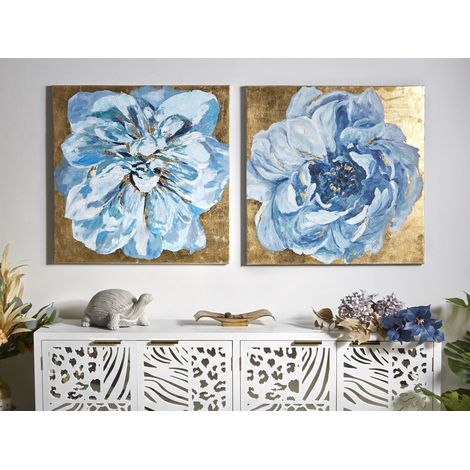 Ölblume mit Gold 70 x 70 cm, 2er-Set 70 x 3 x 70 cm (1/3)