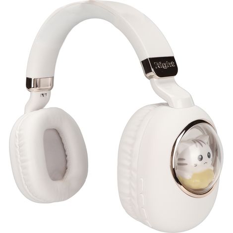 Casque de jeu Bluetooth avec fil et sans fil stéréo, motif dessin animé mignon, lumière LED, blanc. Idéal pour les jeux, les films et la musique. (1/5)