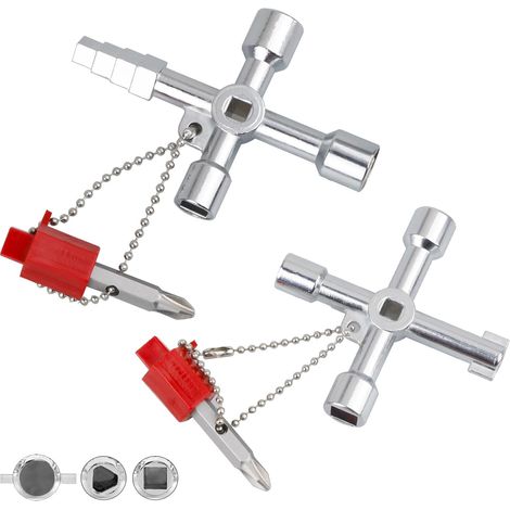 2 Pièces 4 Voies Clé Universelle, Clé Utilitaire Multifonction, Clef Triangle, Clés Carrées, Clé en Croix Universelle pour Armoires Electriques, Compteur Électrique, Radiateur, Ascenseurs (1/5)