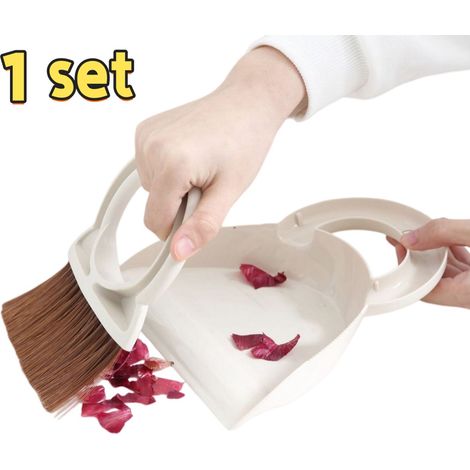 1 pièce ensemble pelle et balai ménage bureau petit balai de nettoyage pelle à poussière multifonctionnelle convient pour le nettoyage domestique 20 5 x 18 3 x 4 8 cm blanc cassé (1/5)