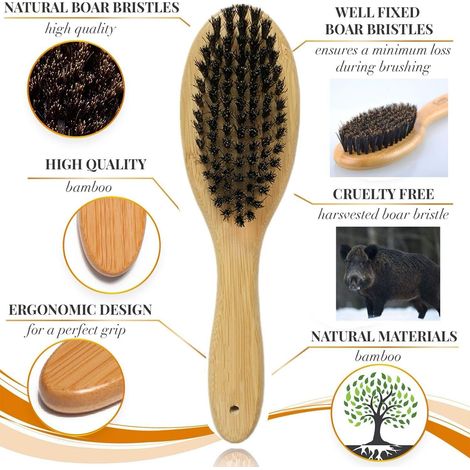 Brosse en soies de sanglier de bambou naturel, adaptée aux chiens et aux chats. (1/4)