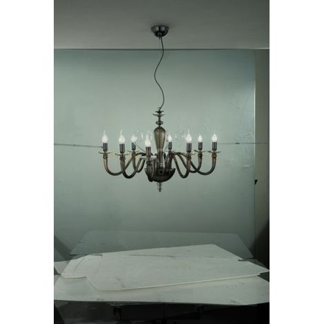 LAMPADARIO DEBUSSY 8 LUCI FUME' E CROMO ATTACCO E14 D.84CM
