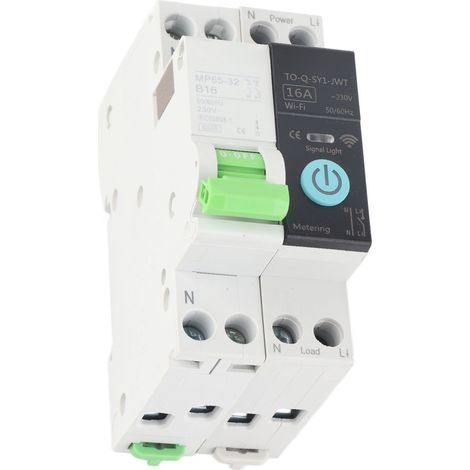 Disjoncteur intelligent 1P+N WiFi avec compteur, pouvoir de coupure de 6 kA, télécommande, 16 A, 230 V CA (1/5)
