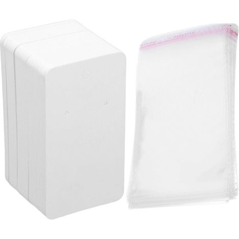 100 présentoirs pour boucles d'oreilles, étiquettes en papier pour clous d'oreilles et 100 sachets auto-adhésifs pour emballage et présentation de bijoux. (1/5)