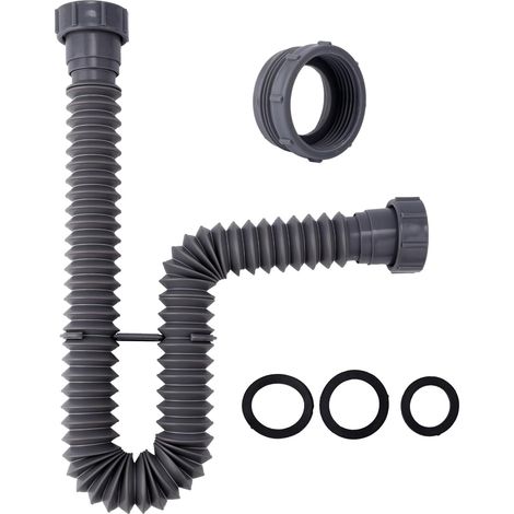 Kit de Vidange d'Évier, Tuyau d'Évacuation d'Évier Siphon en P Flexible Extensible de 3,8 cm Tuyau de Vidange d'Évier Flexible de 19 à 45 cm pour Éviers de Salle de Bain et Éviers de Cuisine (1/4)