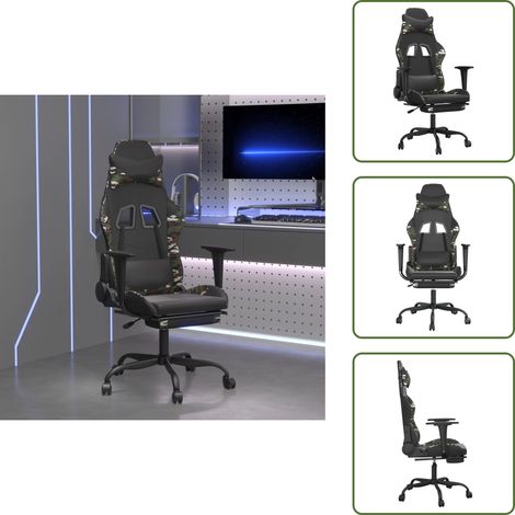 Gaming-Stuhl mit Fußstütze Schwarz und Tarnfarben Kunstleder - Gaming Stuhl - Gamer Chair - PC Stuhl - Schreibtischstuhl - Ergonomischer Stuhl