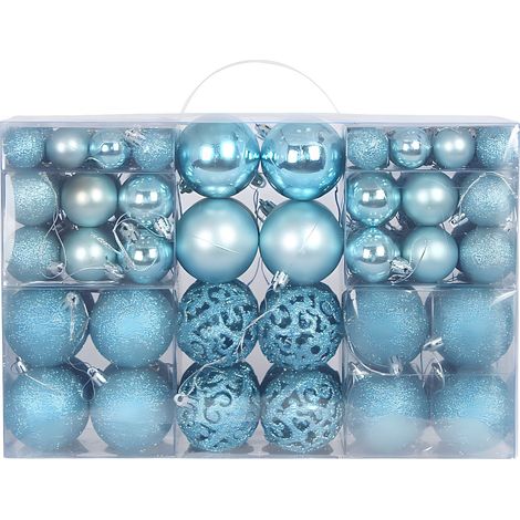 Boules de Noël décoratives avec anneaux de suspension, ensemble de 100 boules de Noël (bleu turquoise clair) (1/5)