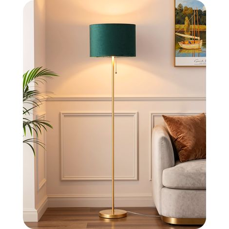 EDISHINE Lampadaire Salon, Lampe sur Pied Vintage avec Abat-Jour en Velours Vert et Structure Métallique Dorée