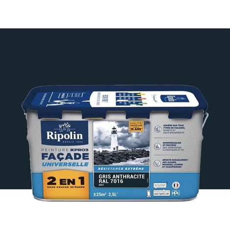 Ripolin – Peinture façade 2 en 1 gris anthracite 2,5 L – Très opacifiante et garnissante – Résiste aux UV et intempéries – Application directe sur support brut (1/6)