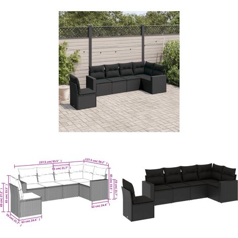 6-tlg. Garten-Sofagarnitur mit Kissen Schwarz Poly Rattan - Gartensofas - Outdoor Möbel - Gartenmöbel Set - Lounge Sofa - Rattan Gartenmöbel - Home & Living (1/3)