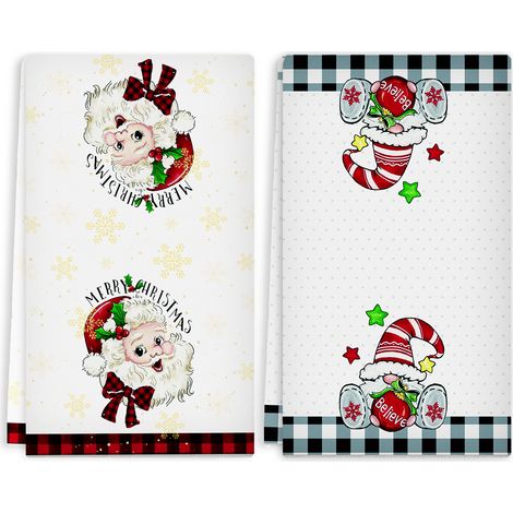 Serviette de cuisine absorbante en microfibre imprimée Père Noël, petite serviette à mains (1/5)